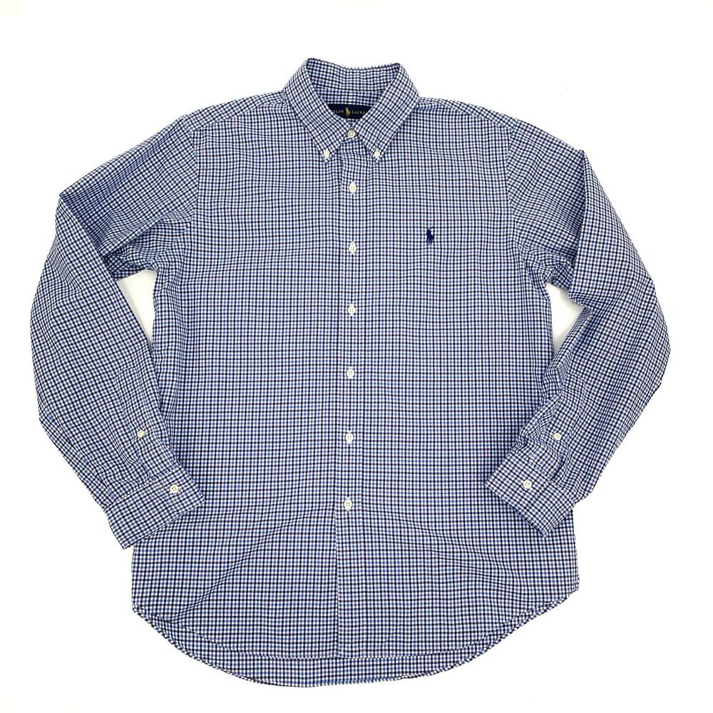 Ralph Lauren Tonal Blue Check Button Up Shirt Men’s Size Large Blue Pony Preppy
